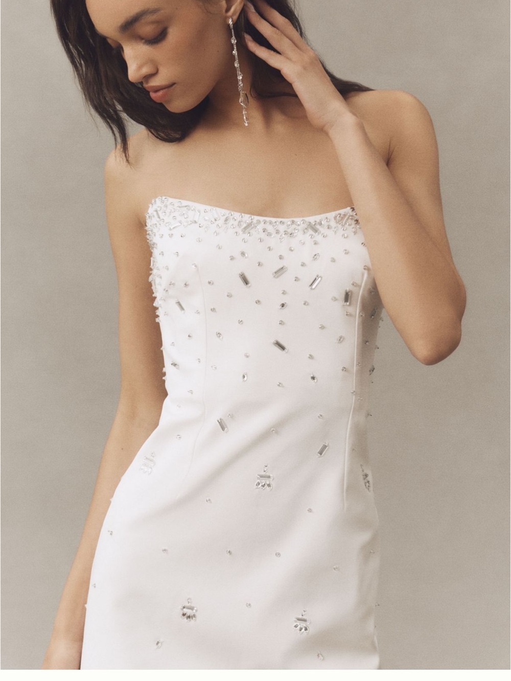 BHLDN White Strapless Beaded Evening Dress
